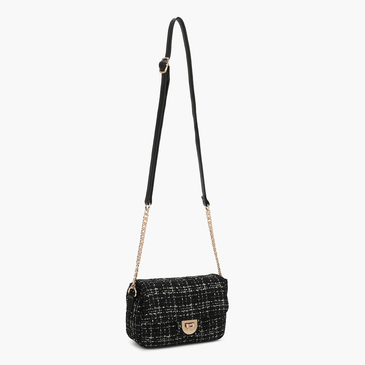 Sac à bandoulière effet tweed noir