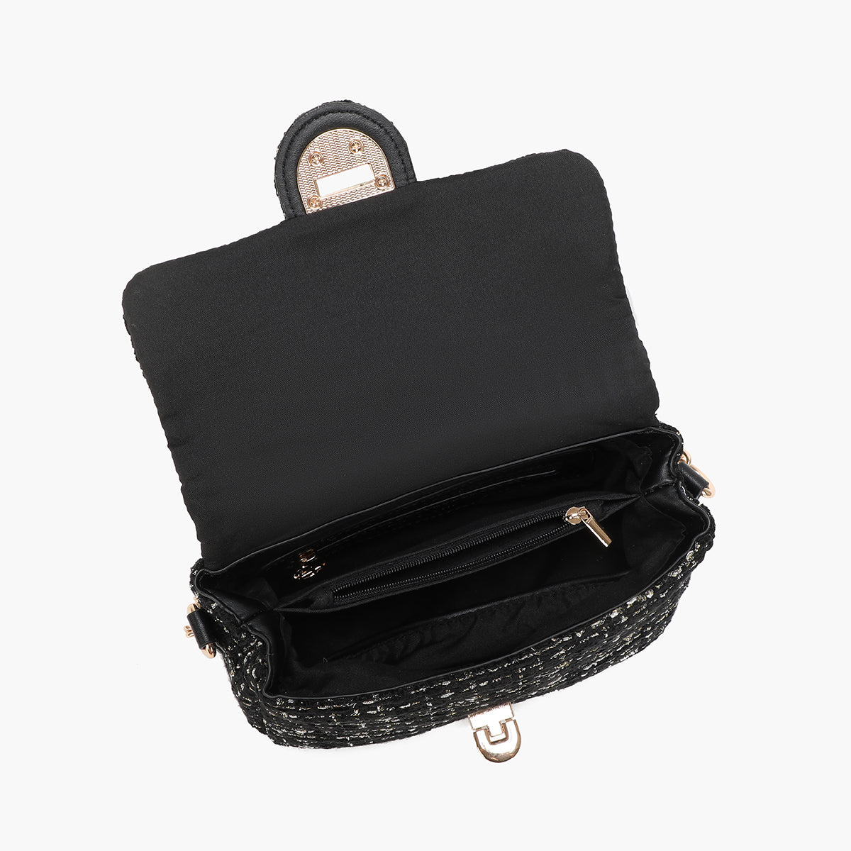 Sac à bandoulière effet tweed noir
