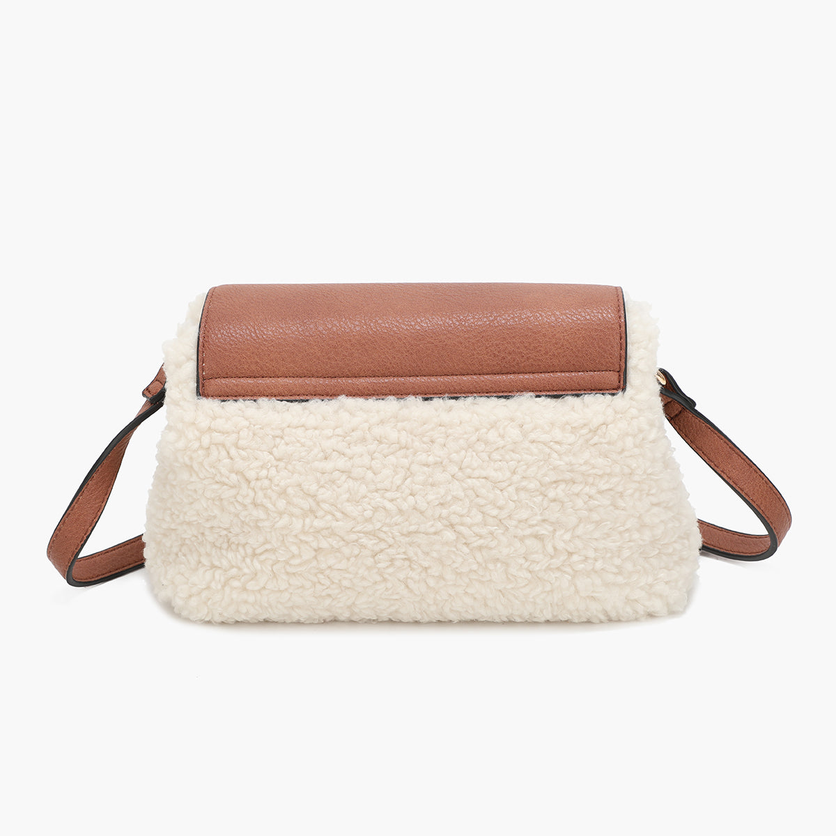 Sac à bandoulière effet mouton écru et camel