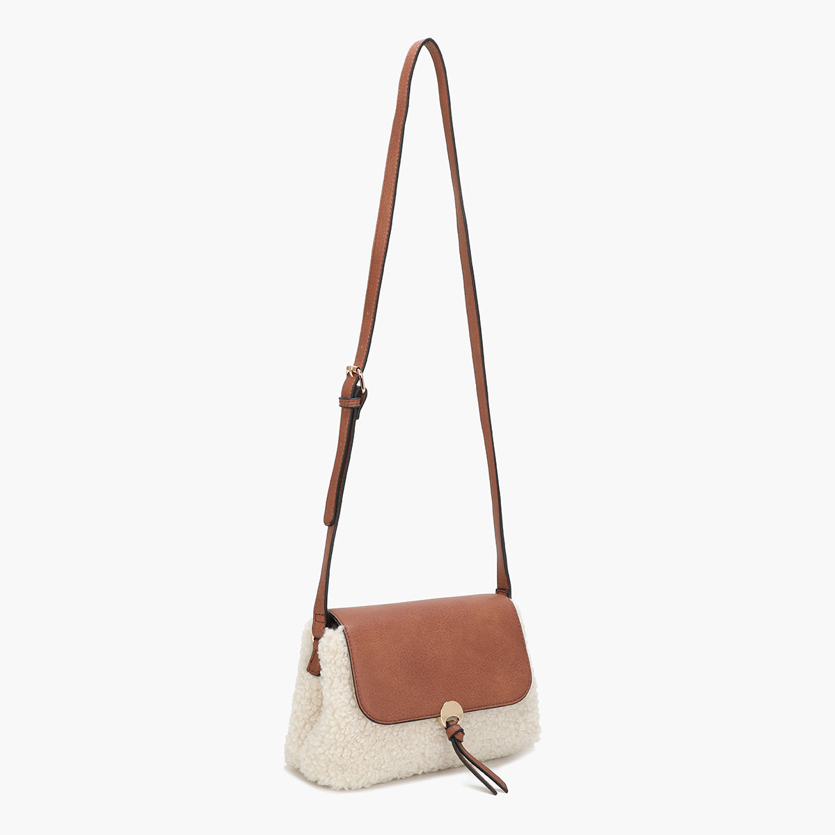 Sac à bandoulière effet mouton écru et camel