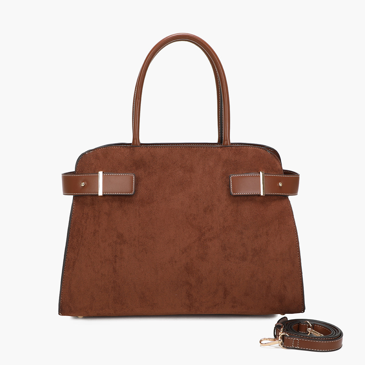 Grand sac trapèze effet suédé marron