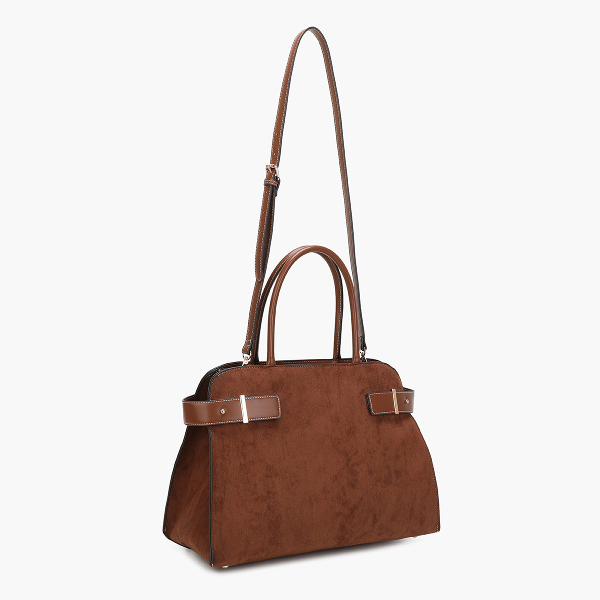 Grand sac trapèze effet suédé marron