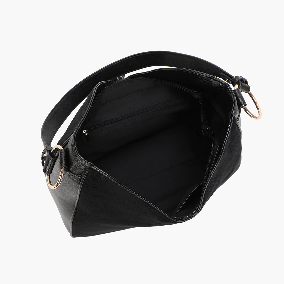 Sac hobo porté épaule bi-matière noir