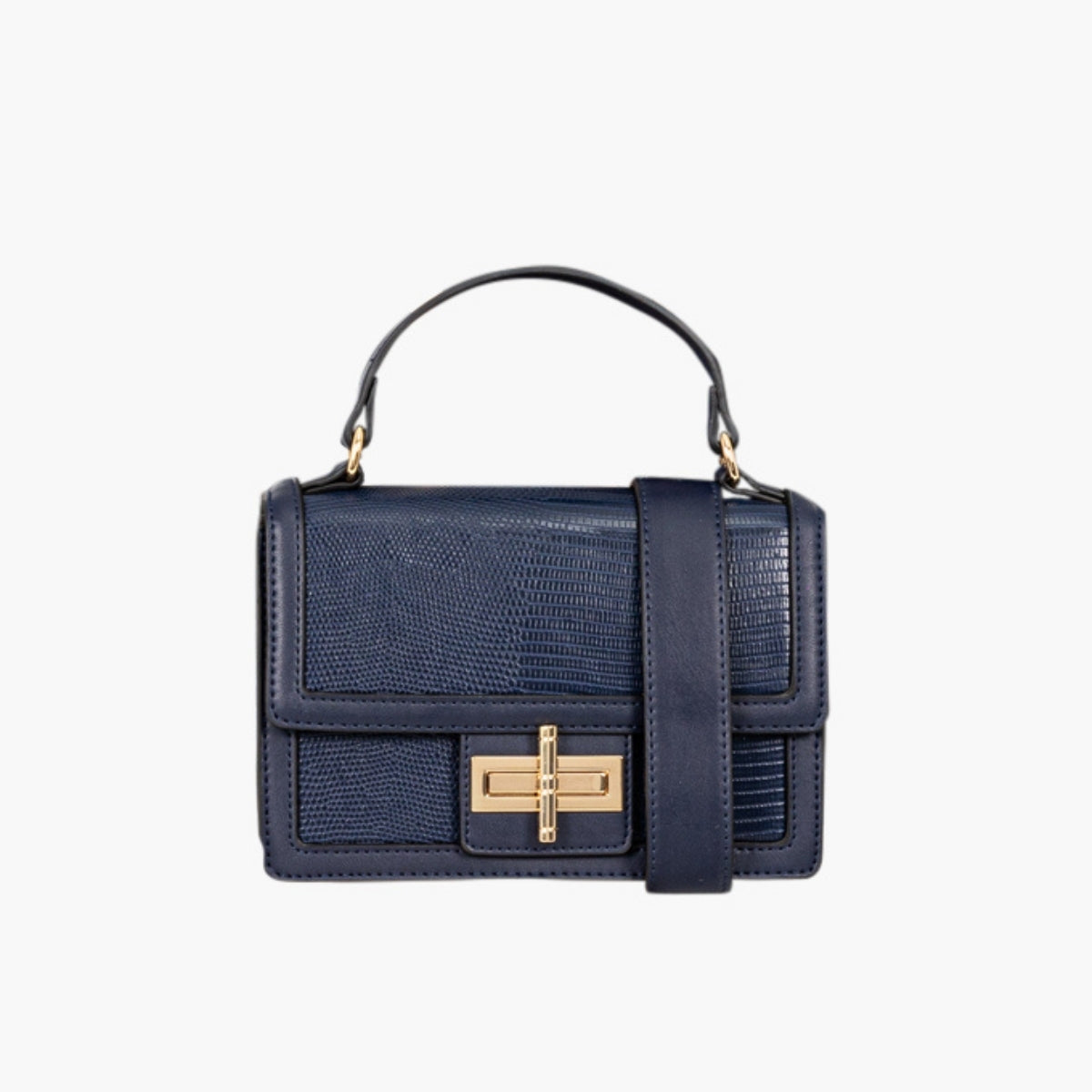 Sac à bandoulière effet lézard bleu foncé