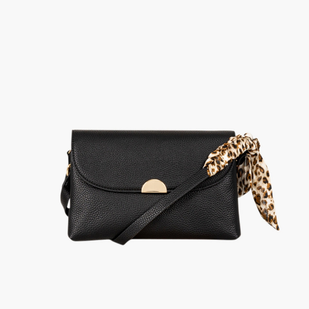 Sac à bandoulière effet grainé noir avec foulard