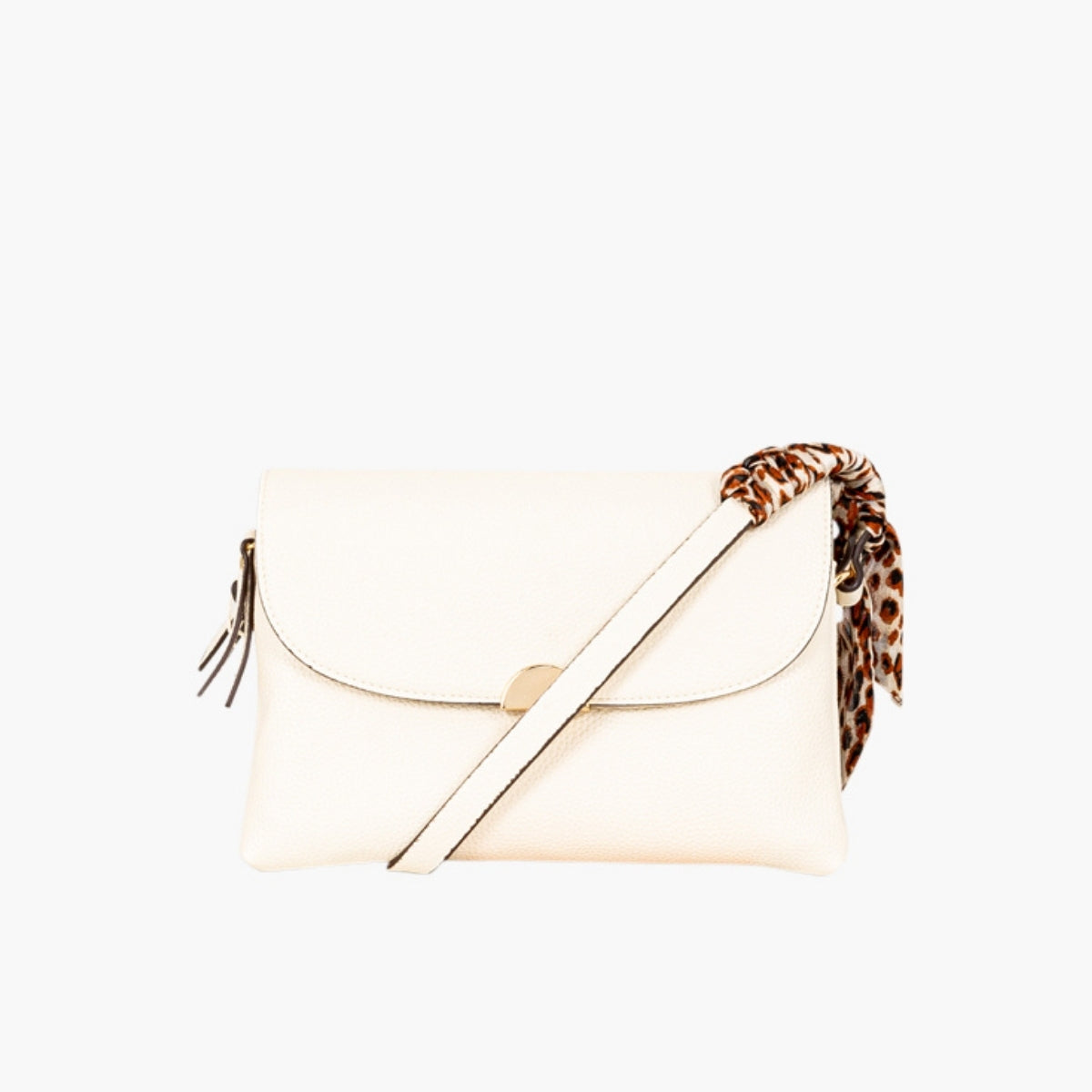 Sac à bandoulière effet grainé écru avec foulard