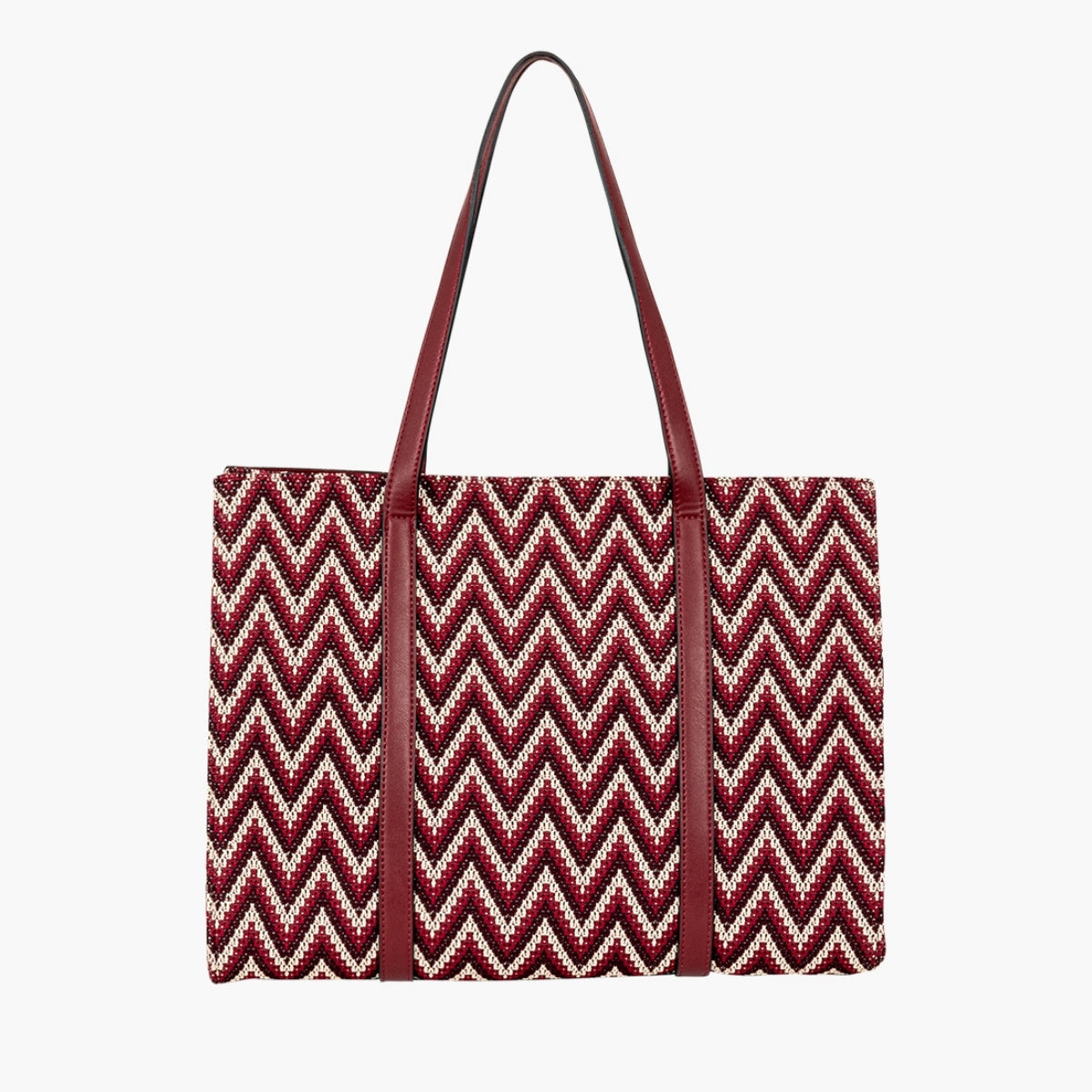 Cabas textile motif zigzag bordeaux