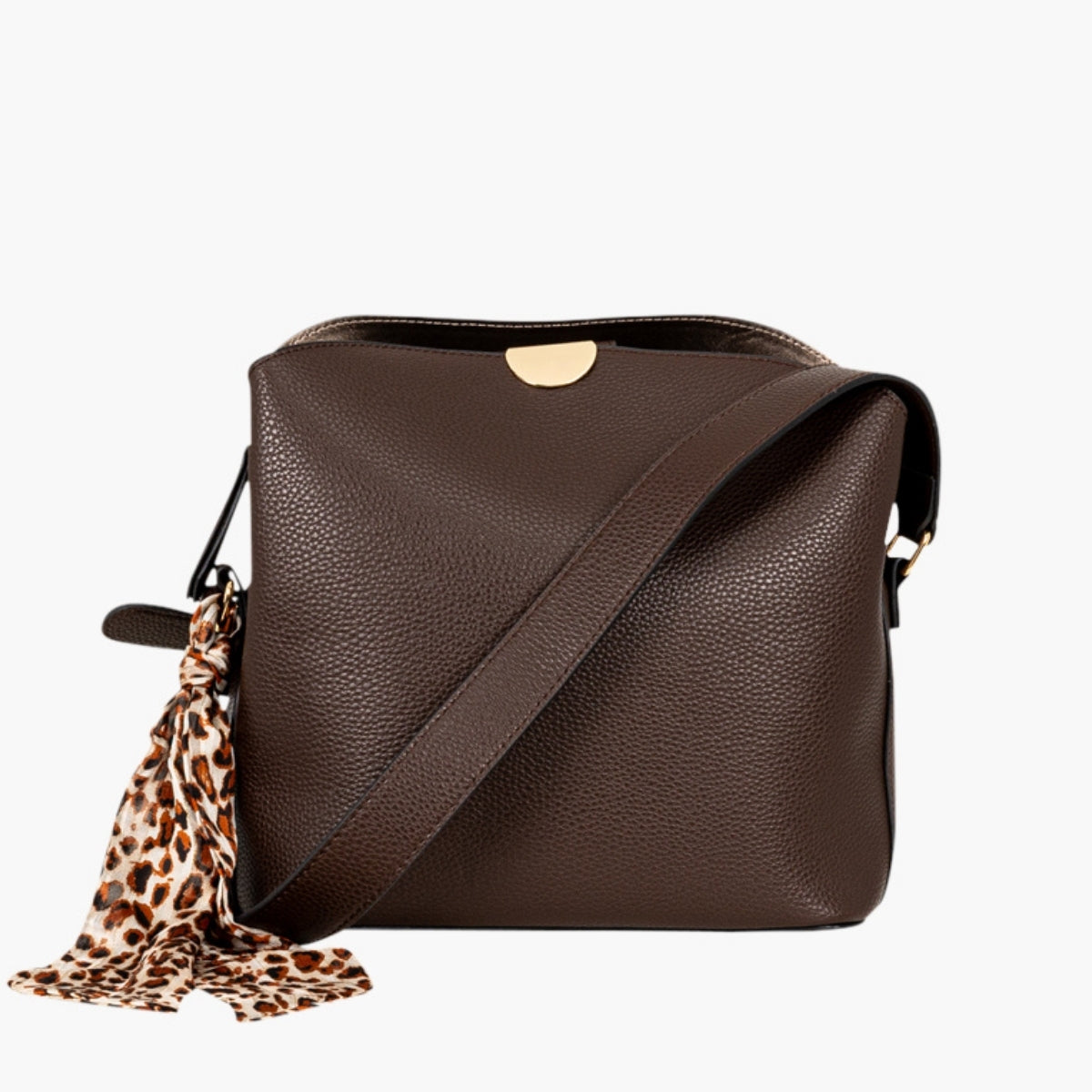 Sac carré marron à bandoulière avec foulard