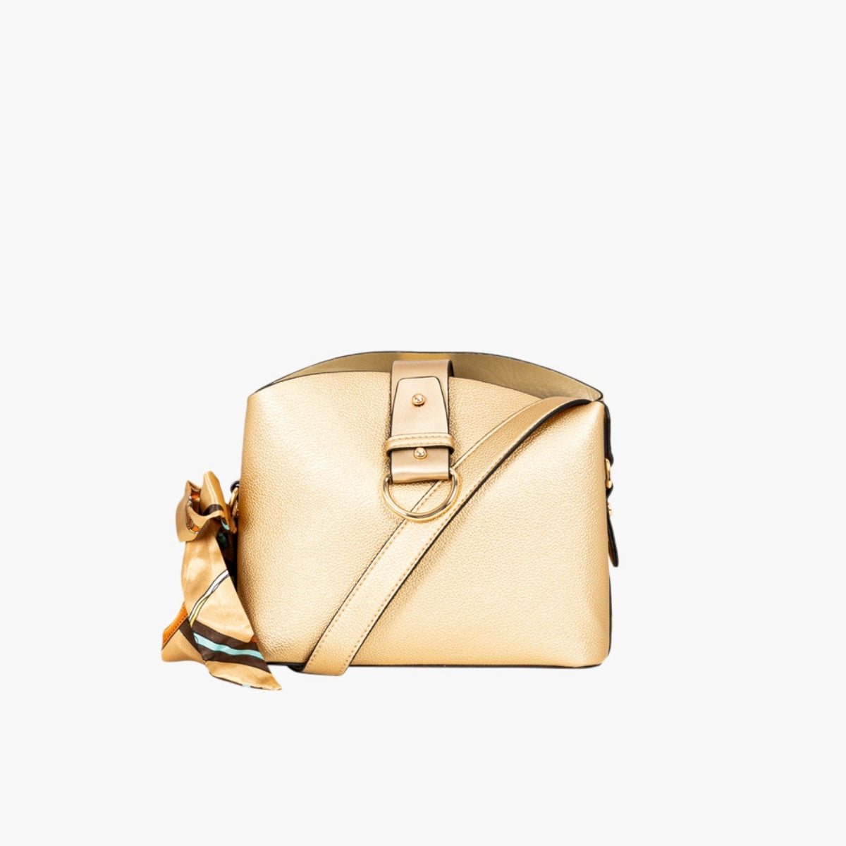 Sac à bandoulière effet grainé doré avec foulard