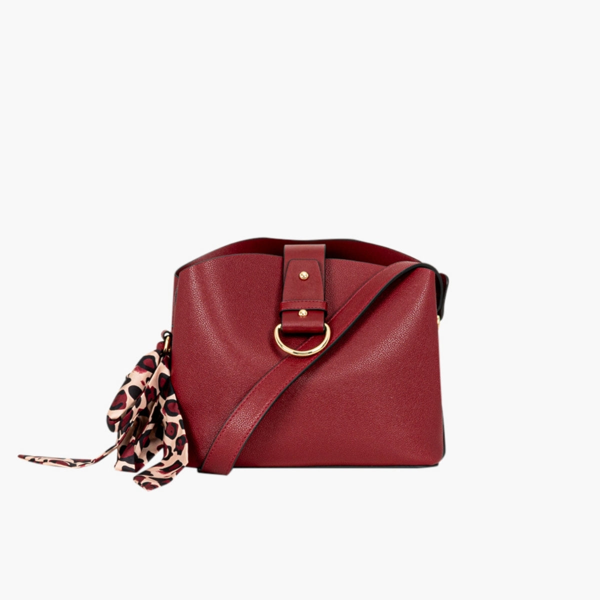 Sac à bandoulière effet grainé bordeaux avec foulard