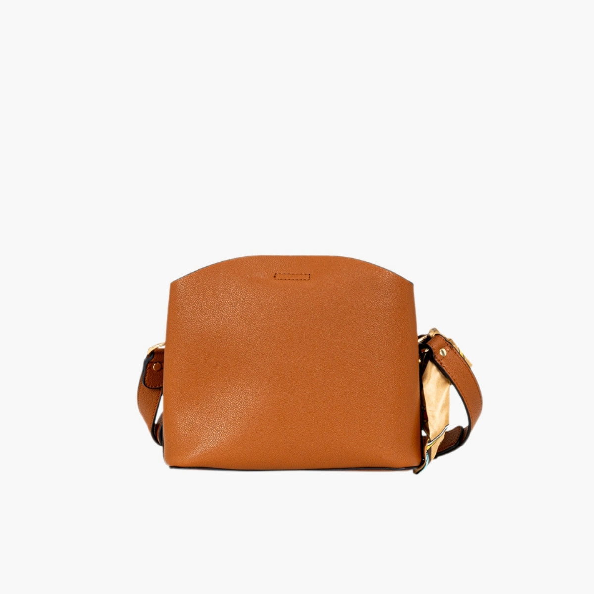 Sac à bandoulière effet grainé camel avec foulard