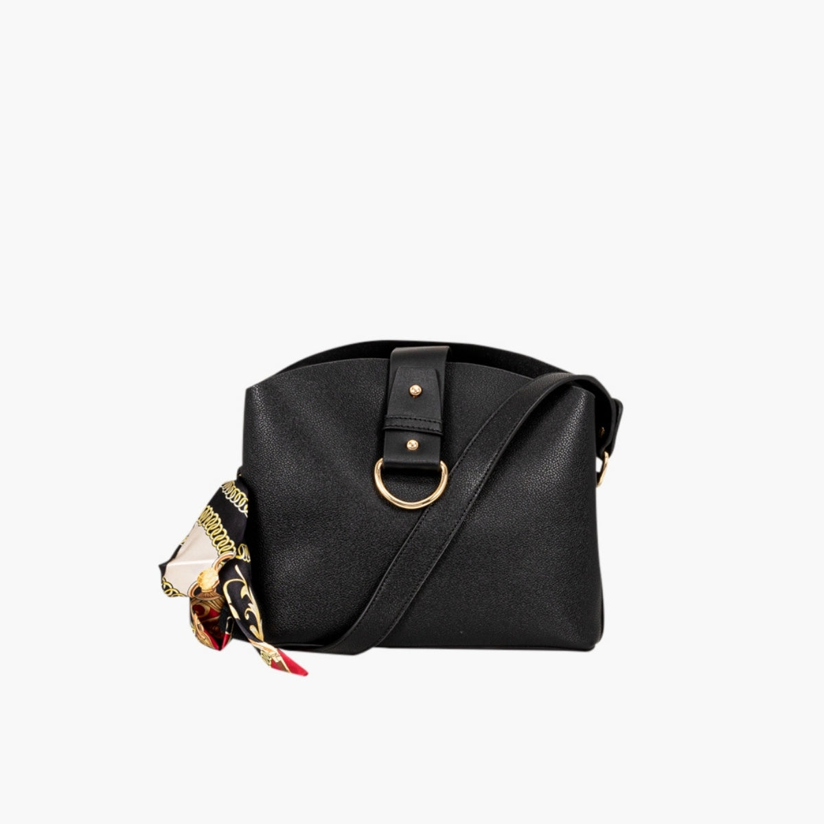 Sac à bandoulière effet grainé noir avec foulard