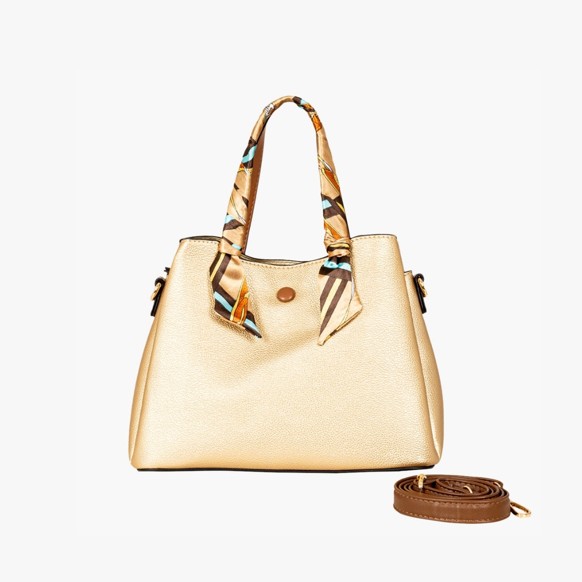 Sac à main effet grainé doré avec foulard