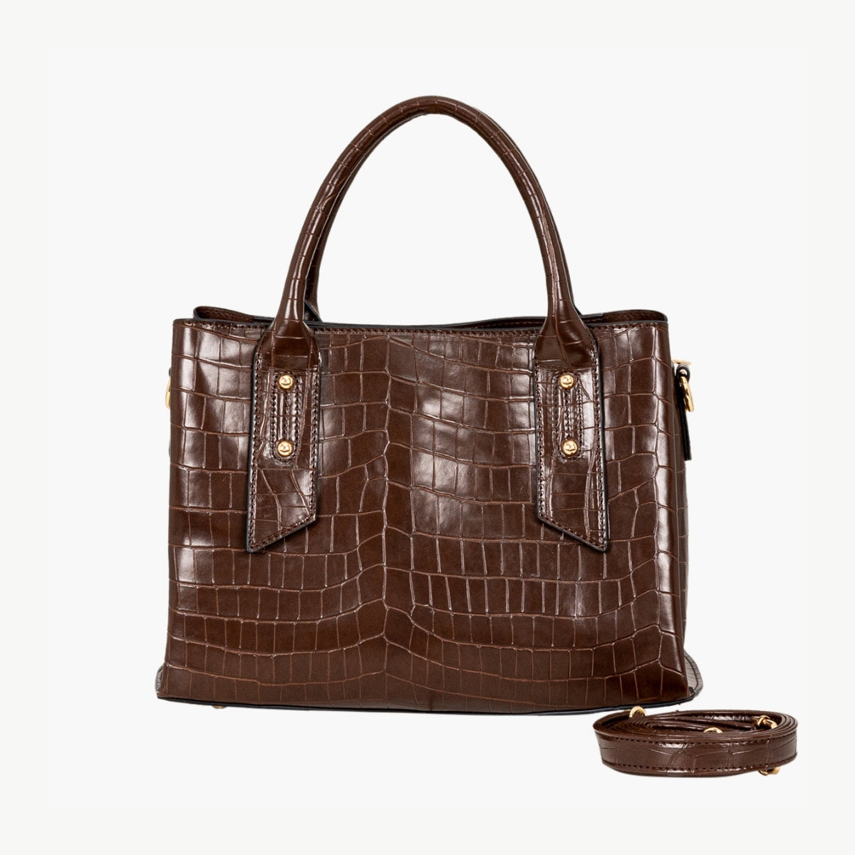 Sac porté main effet croco marron