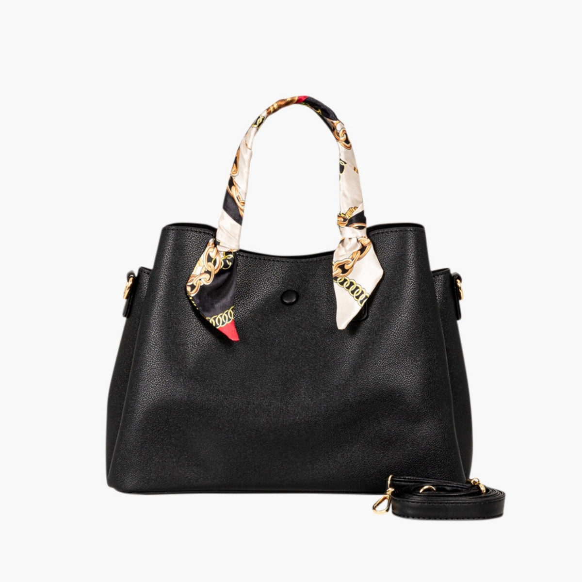 Grand sac à main effet grainé noir avec foulard