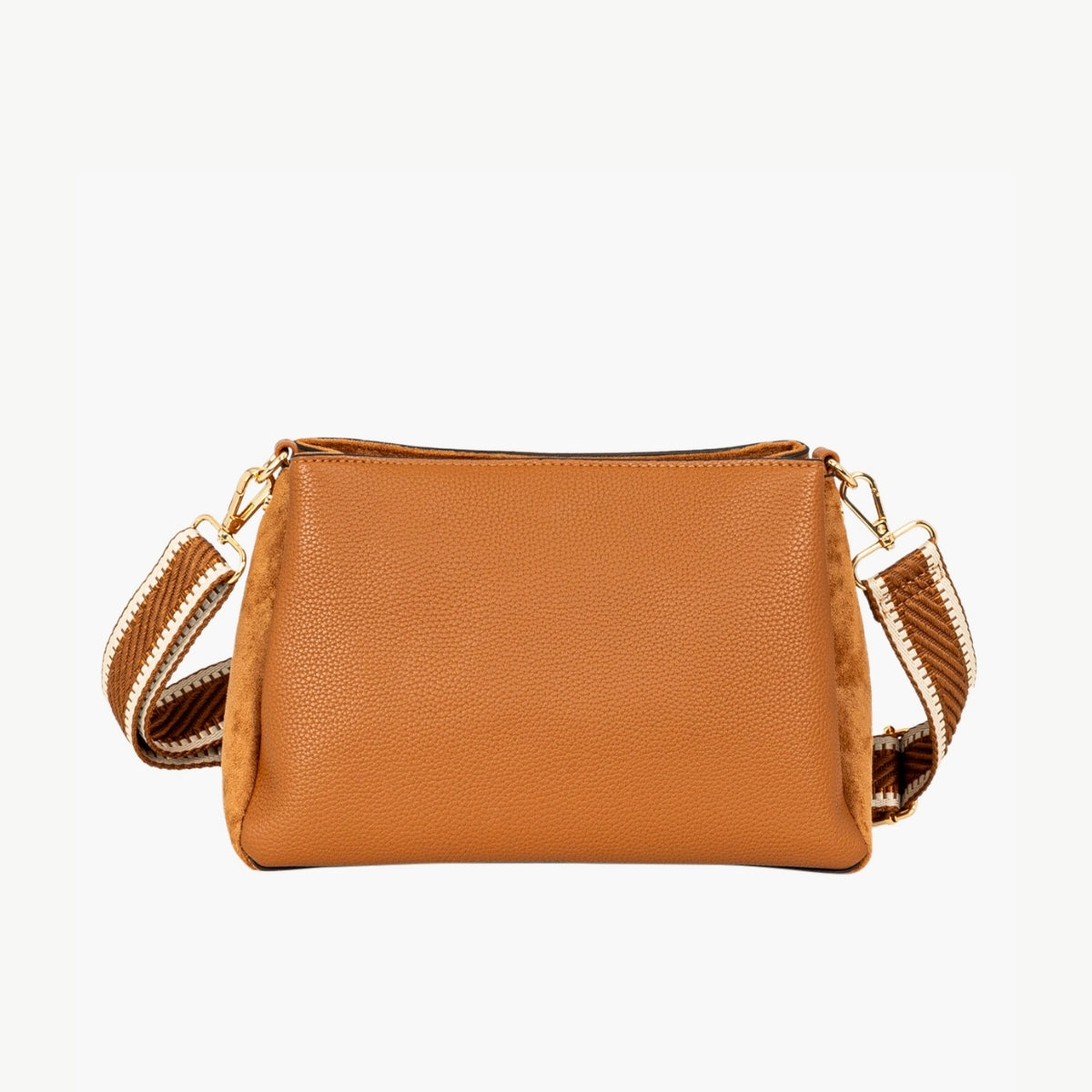 Sac bi-matière camel avec double bandoulière amovible