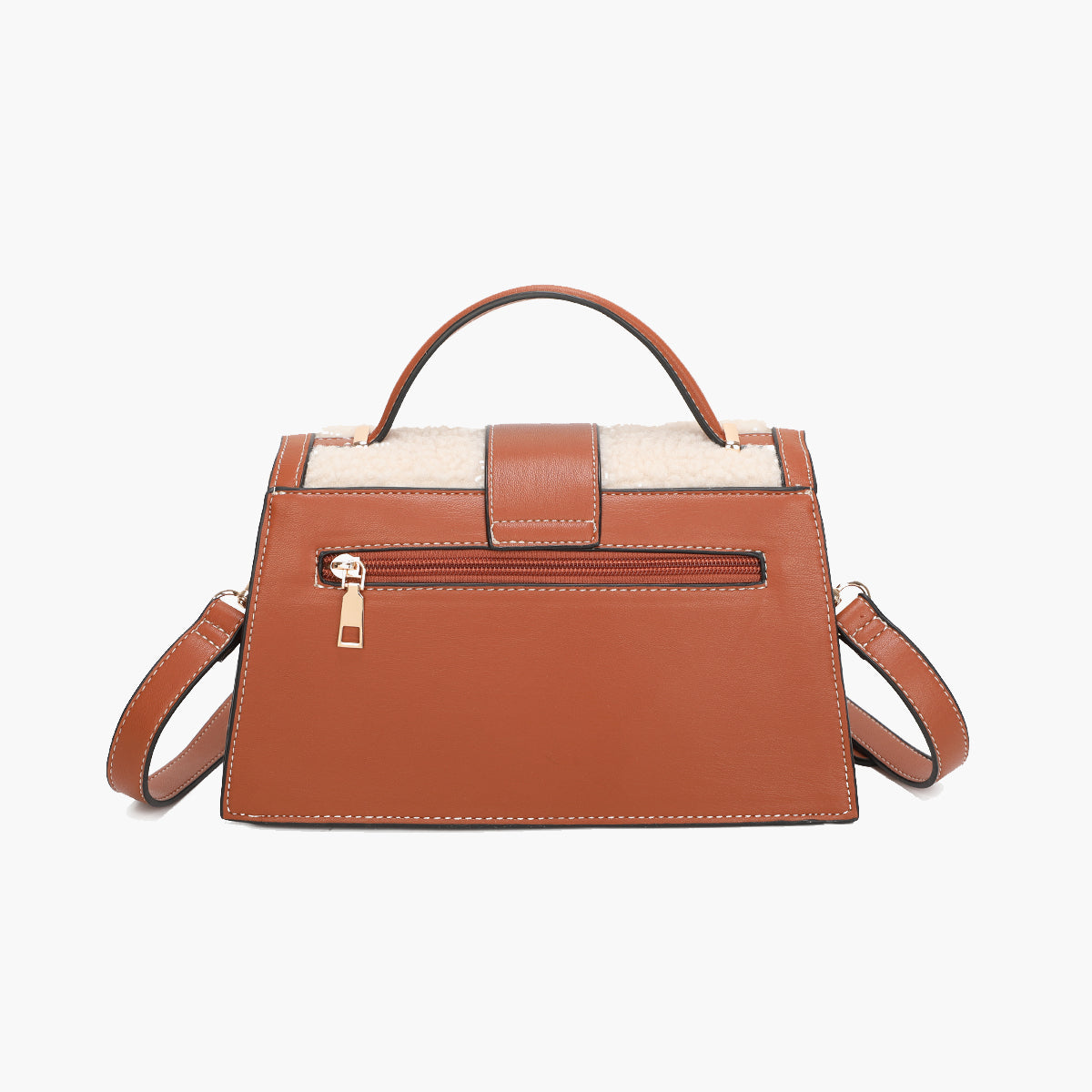 Petit sac à main effet mouton ivoire et marron