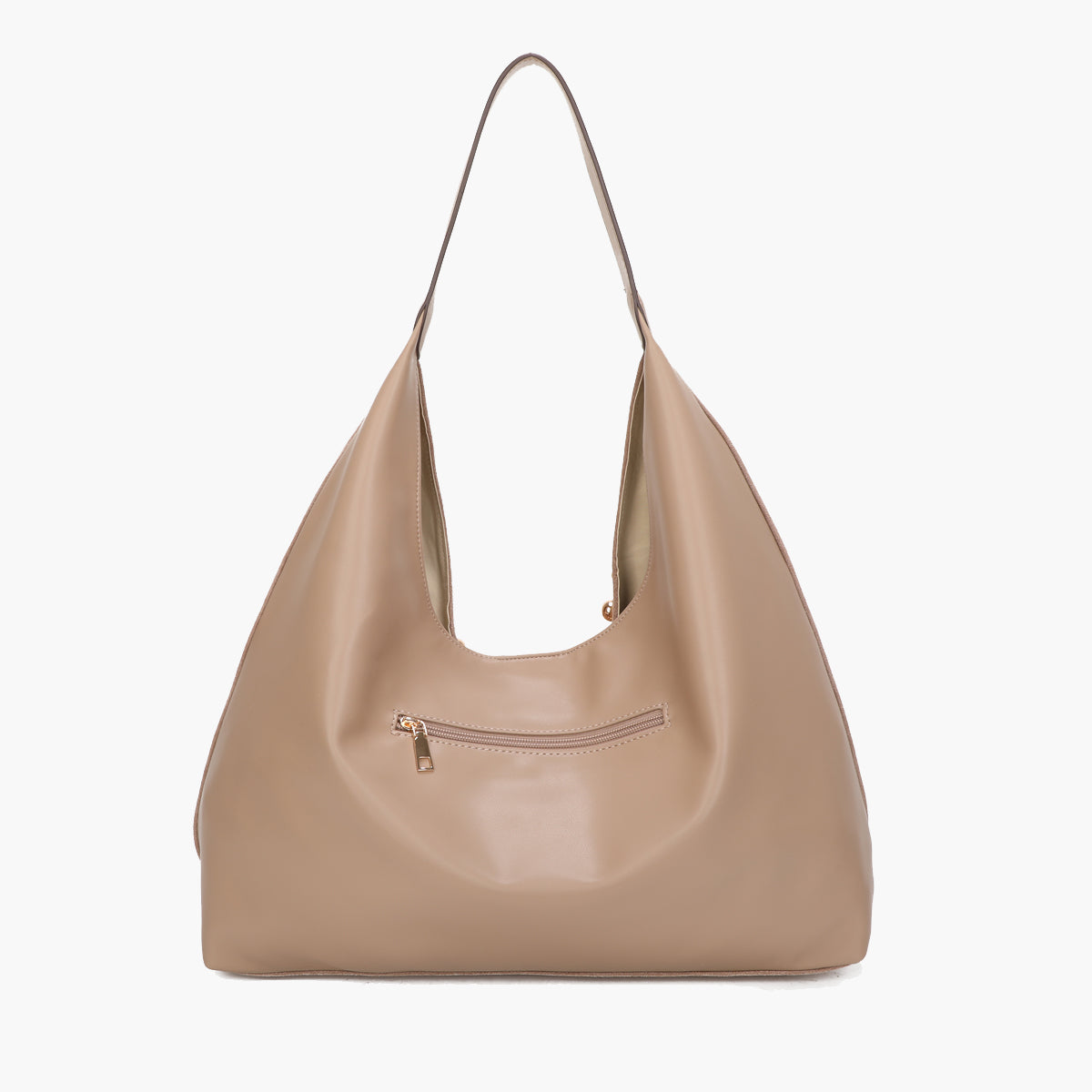 Sac hobo porté épaule effet suédé beige et clouté