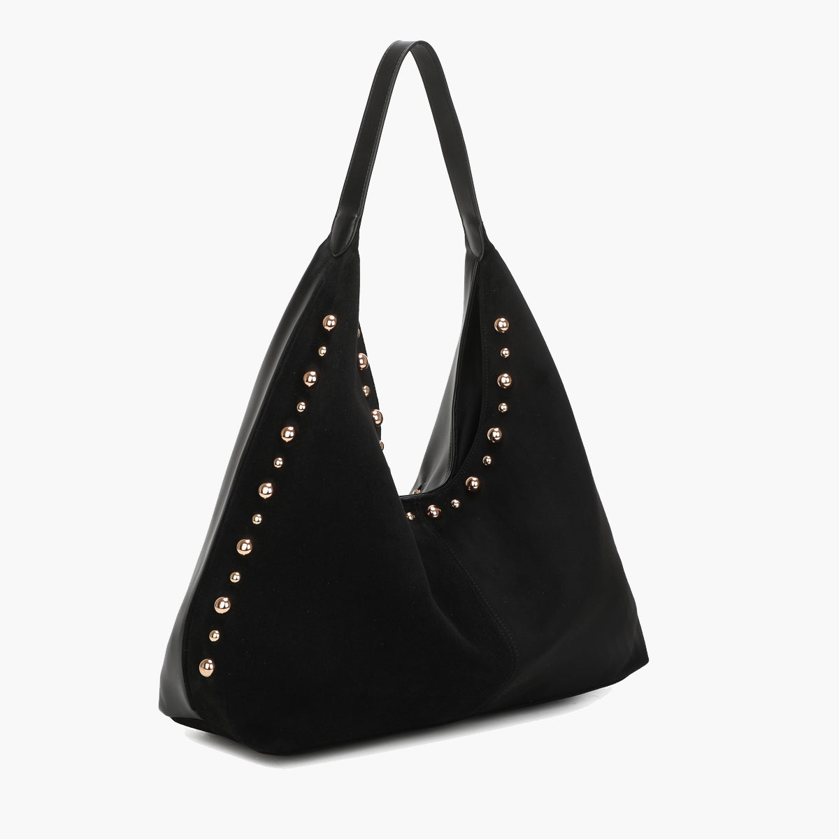 Sac hobo porté épaule effet suédé noir et clouté