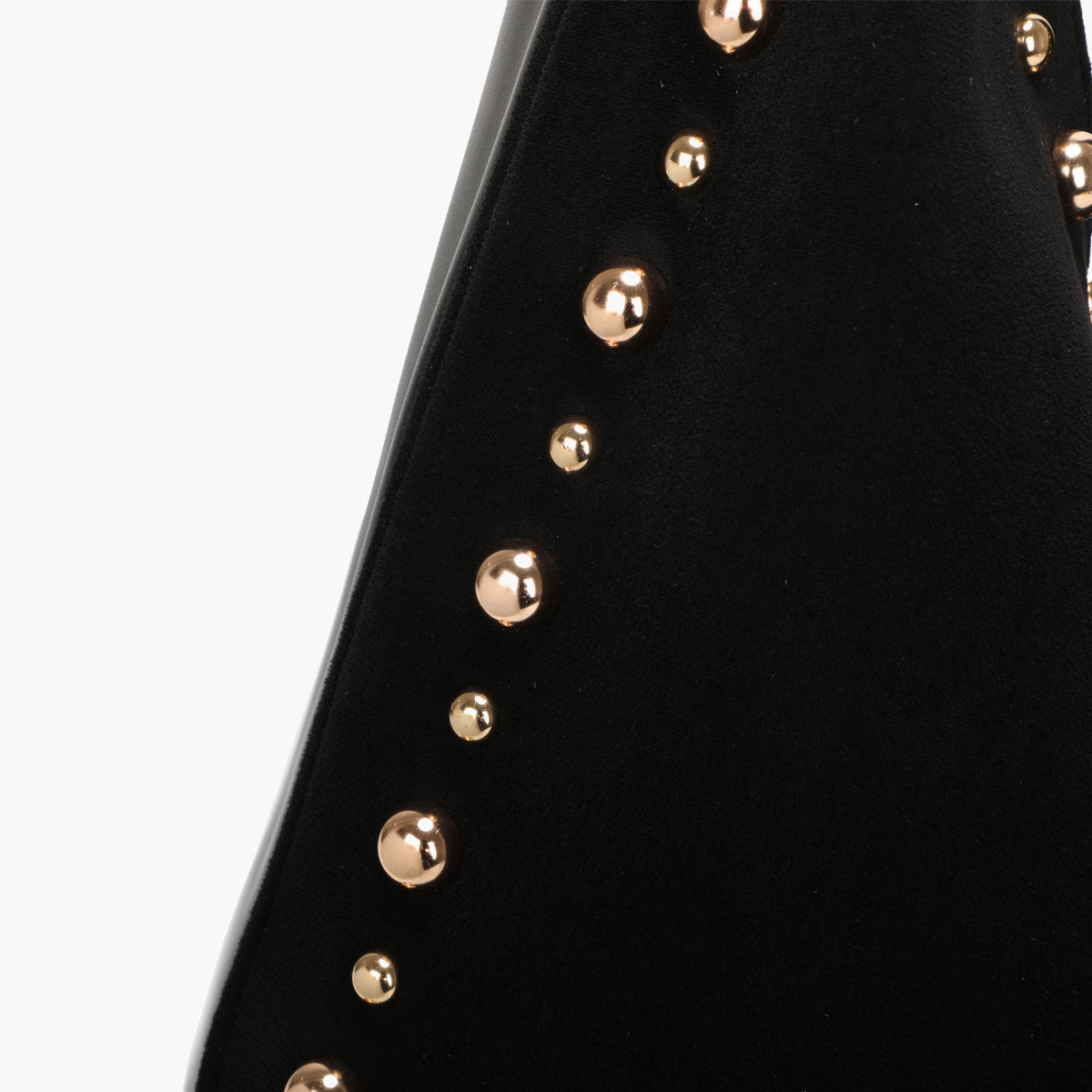 Sac hobo porté épaule effet suédé noir et clouté