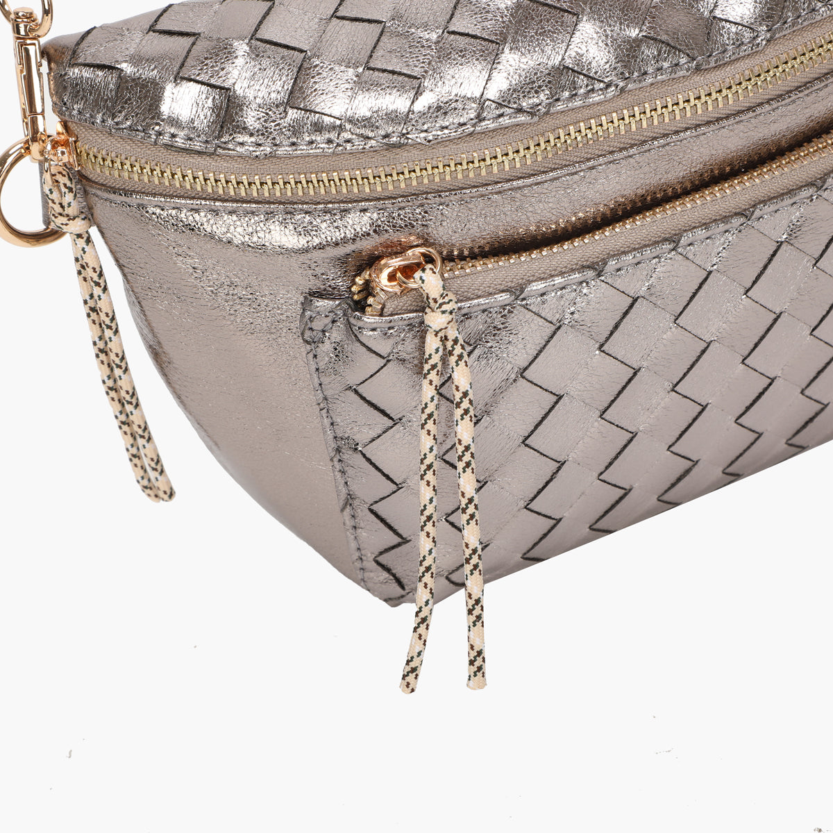 Sac banane tressé métallisé argenté