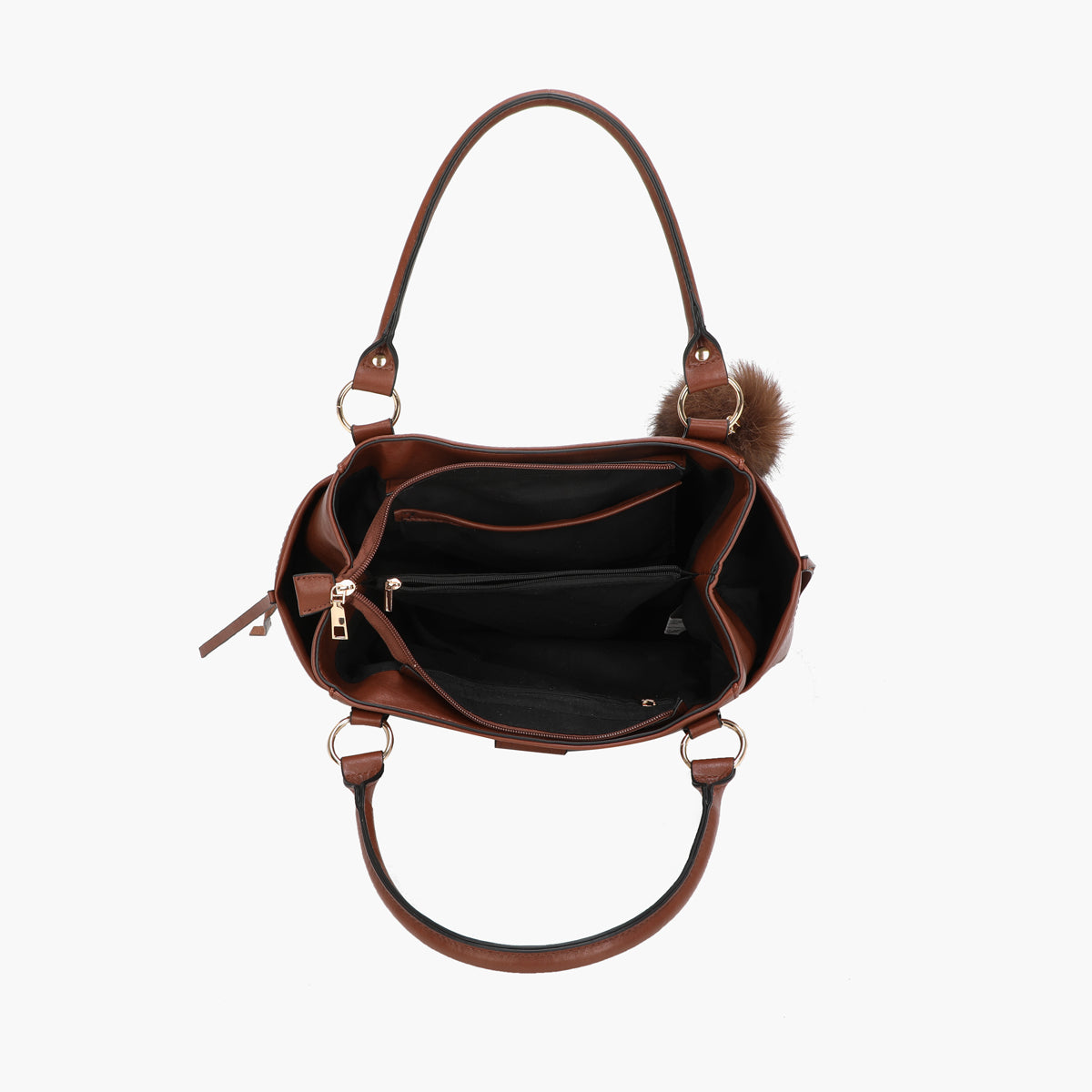 Sac porté épaule marron avec grigri fausse fourrure