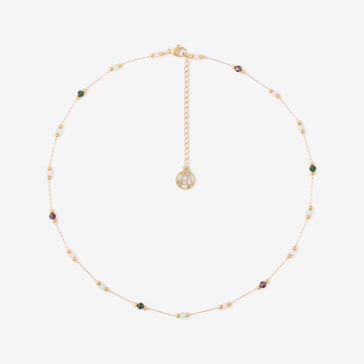 Collier acier inoxydable et perles à facettes multicolores