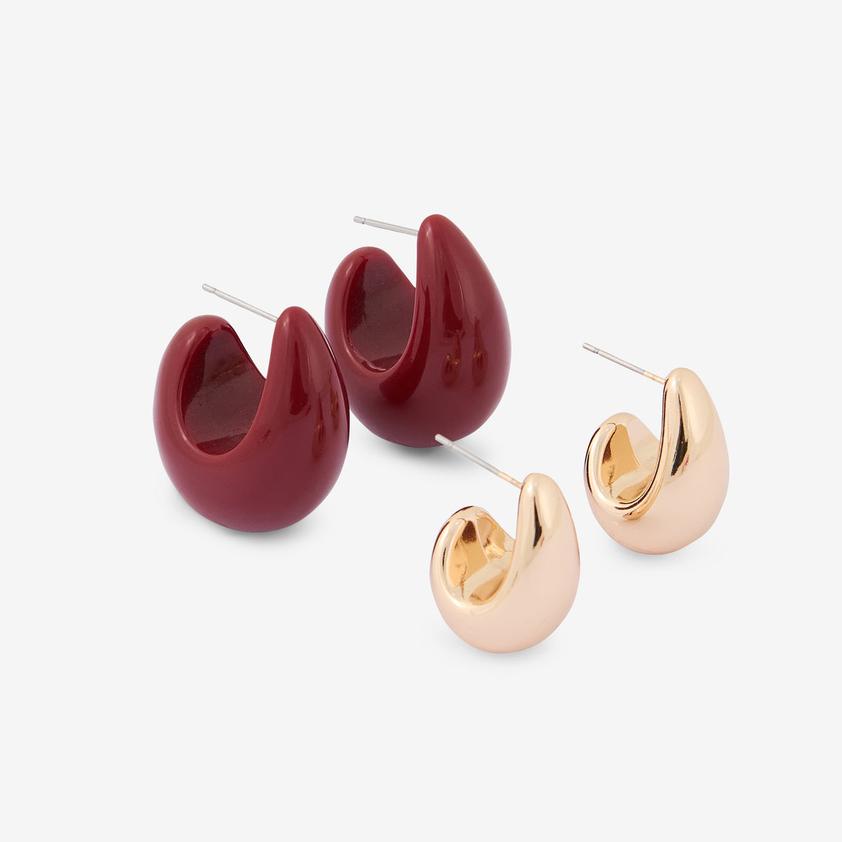 Set de 2 paires de boucles d'oreilles gouttes résine et métal
