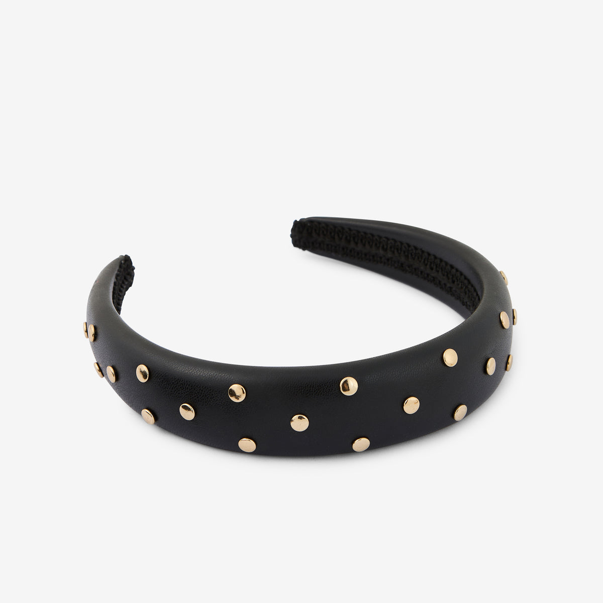 Serre-tête noir effet cuir à clous dorés