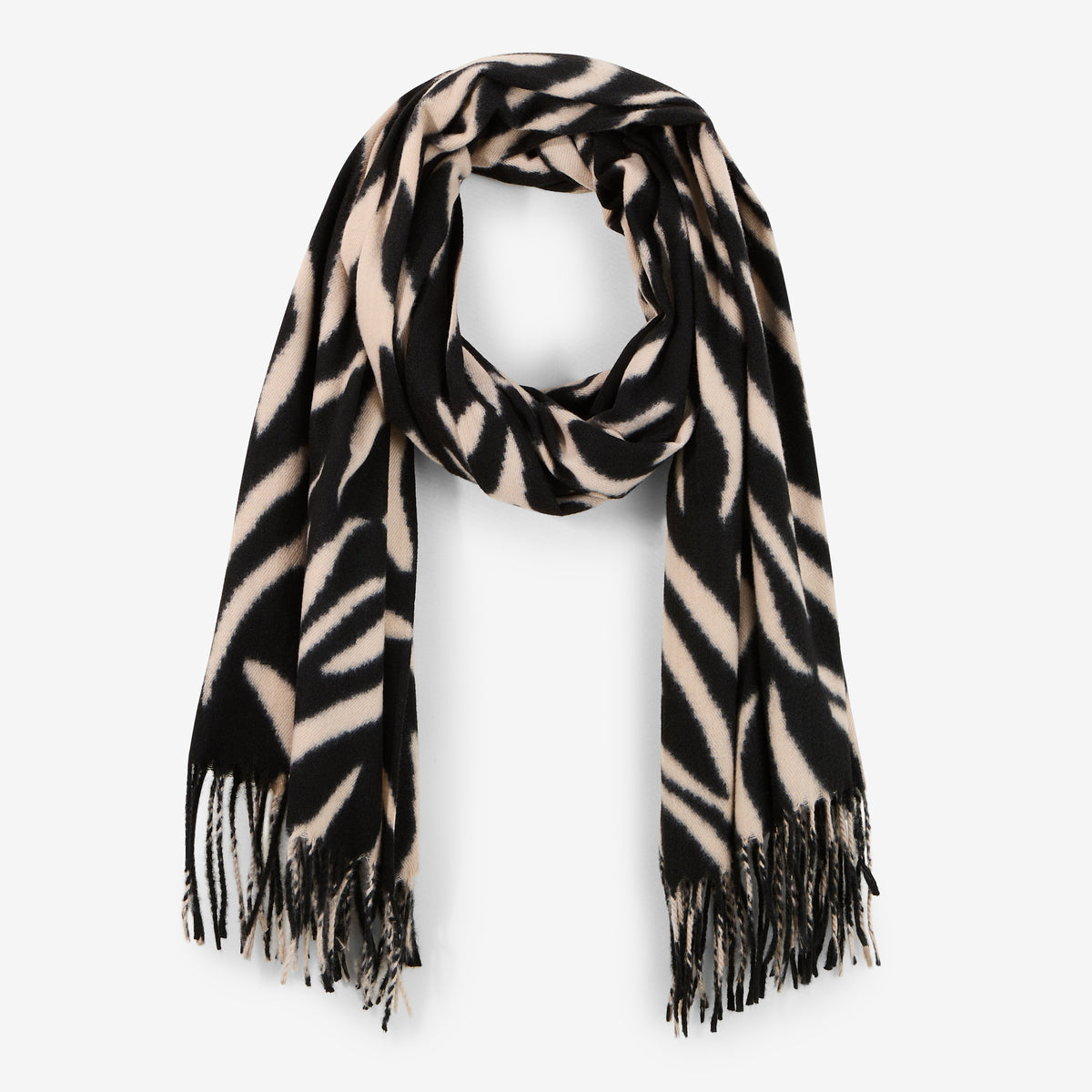 Écharpe motif zèbre noir et beige