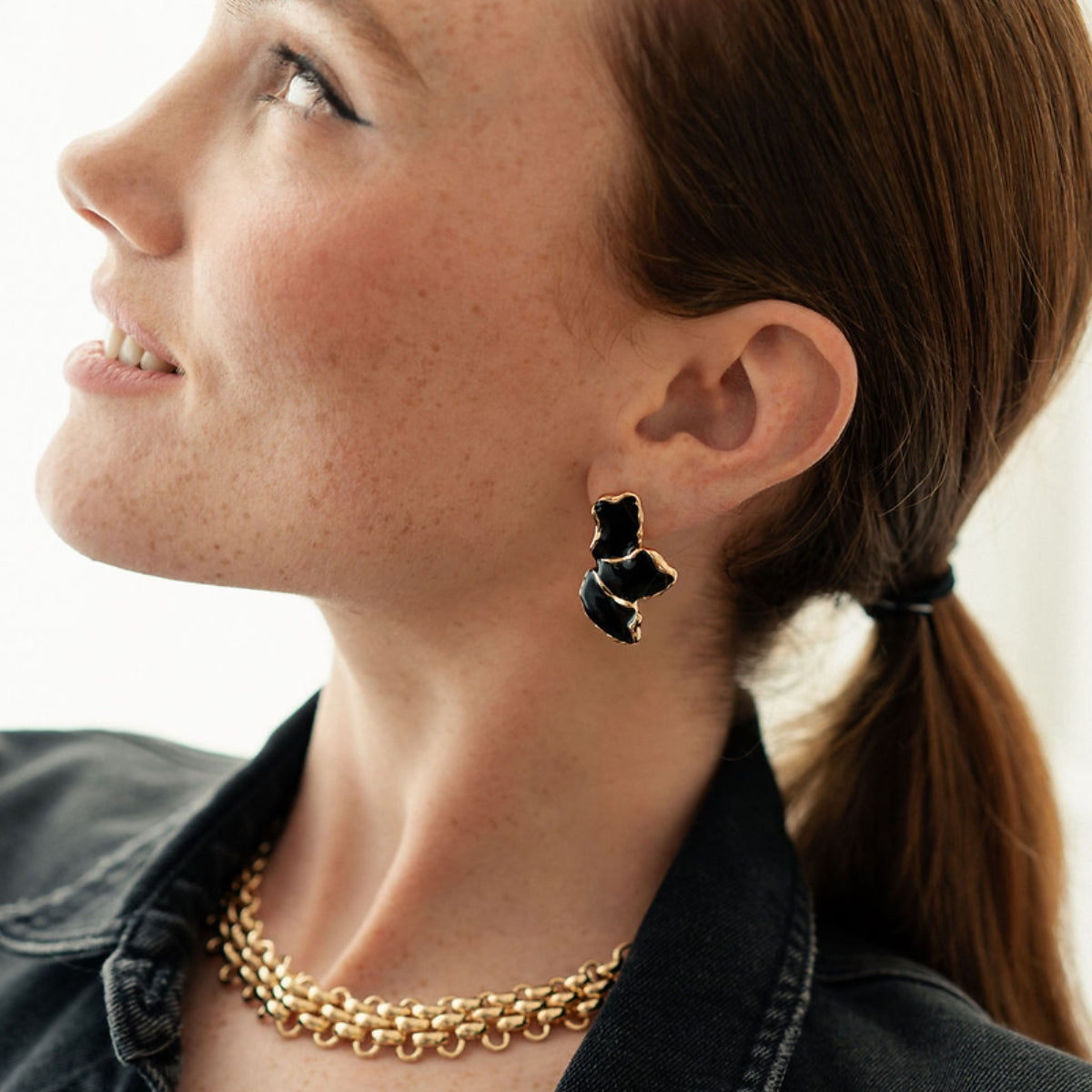 Boucles d'oreilles pétales noir et doré