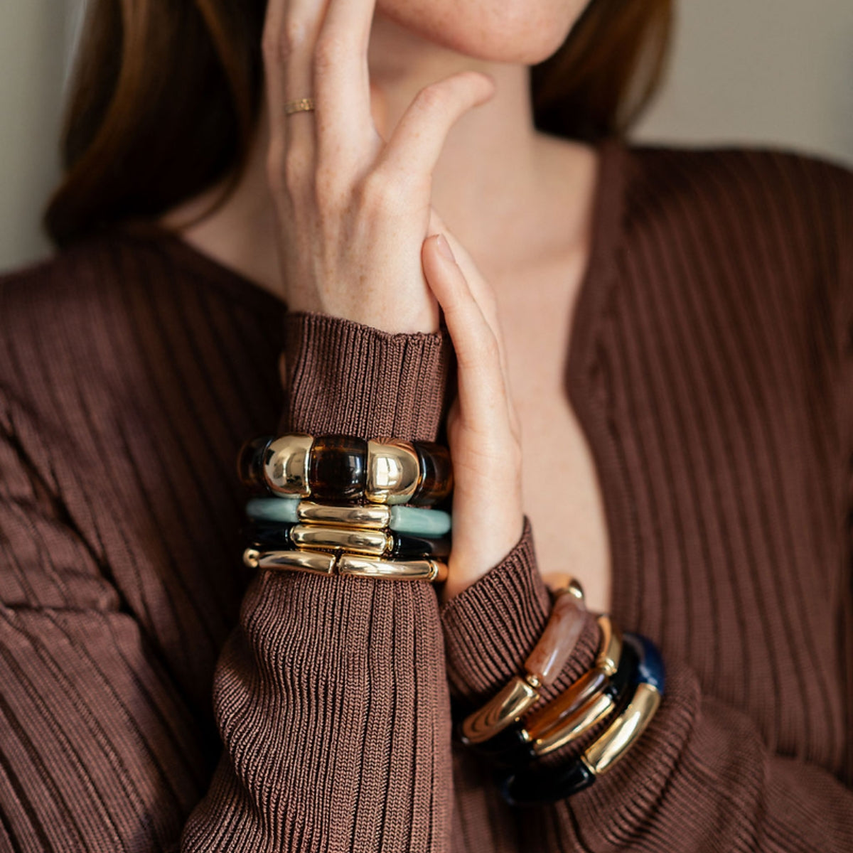 Bracelet tubes en résine marron et vert