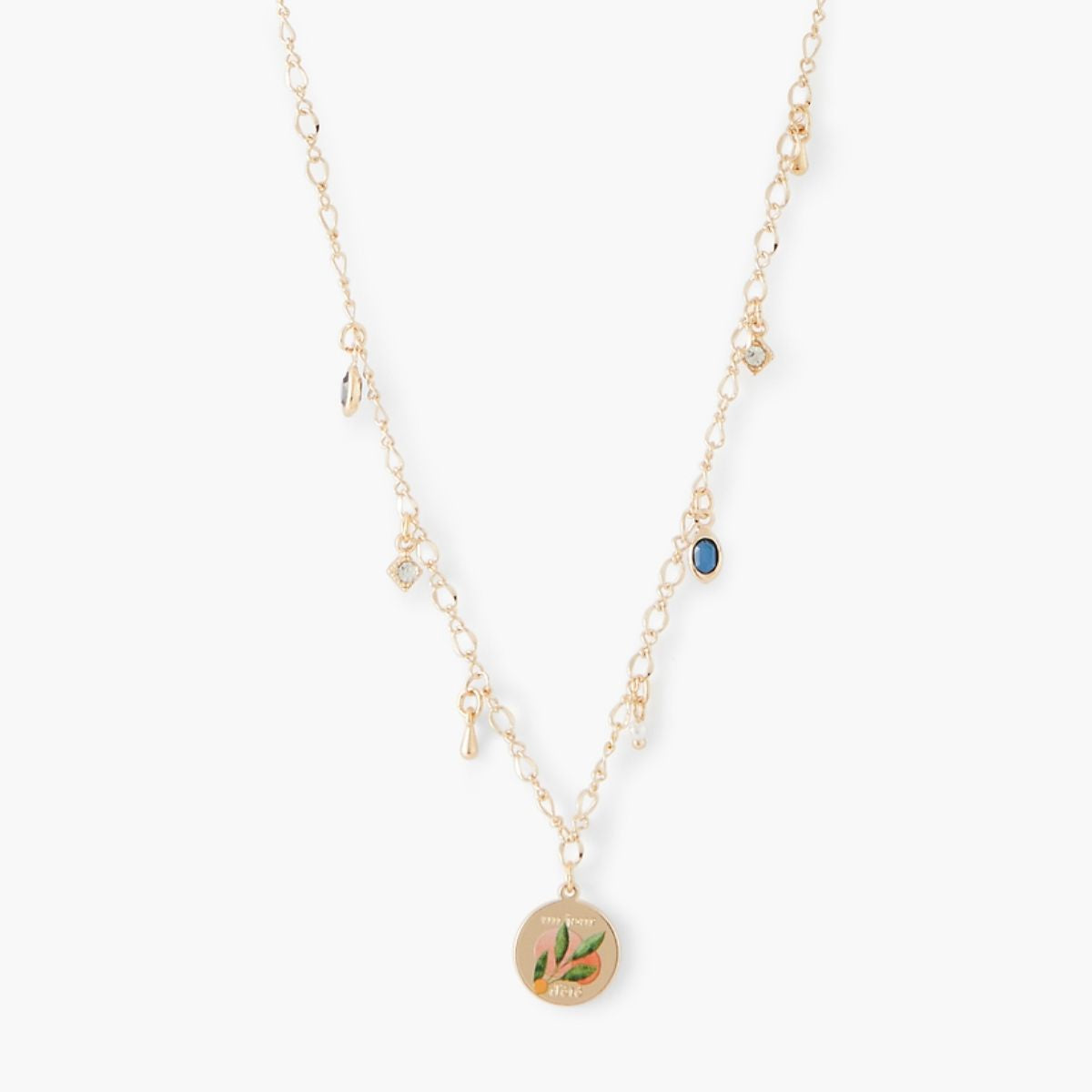 Collier chaîne avec pampille et médaille imprimée