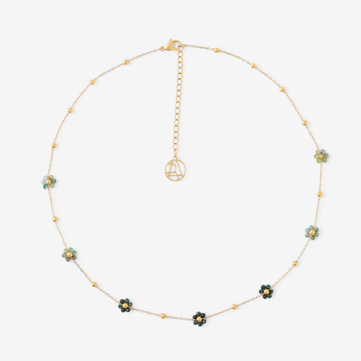 Collier chaîne acier inoxydable fleurs en pierre