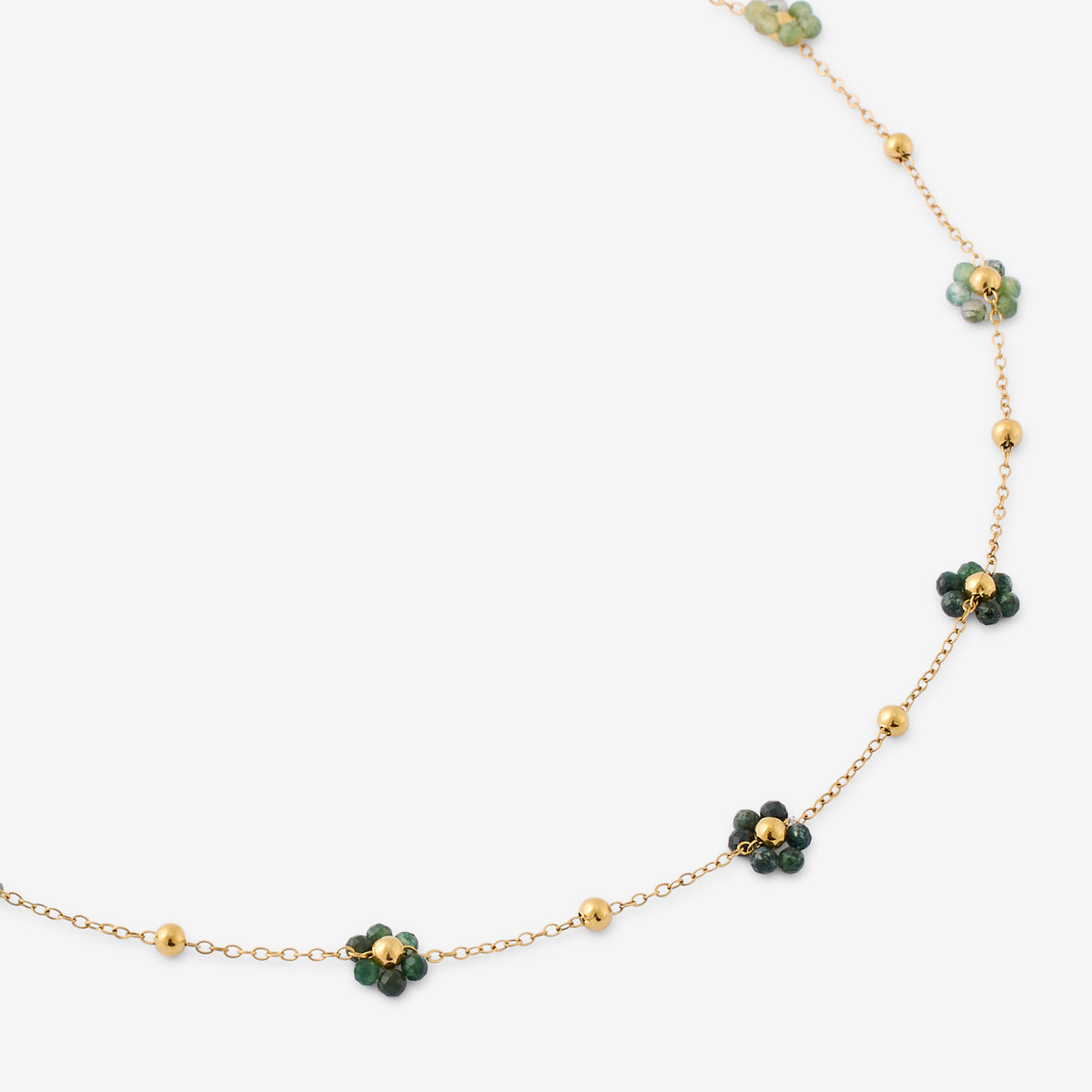 Collier chaîne acier inoxydable fleurs en pierre