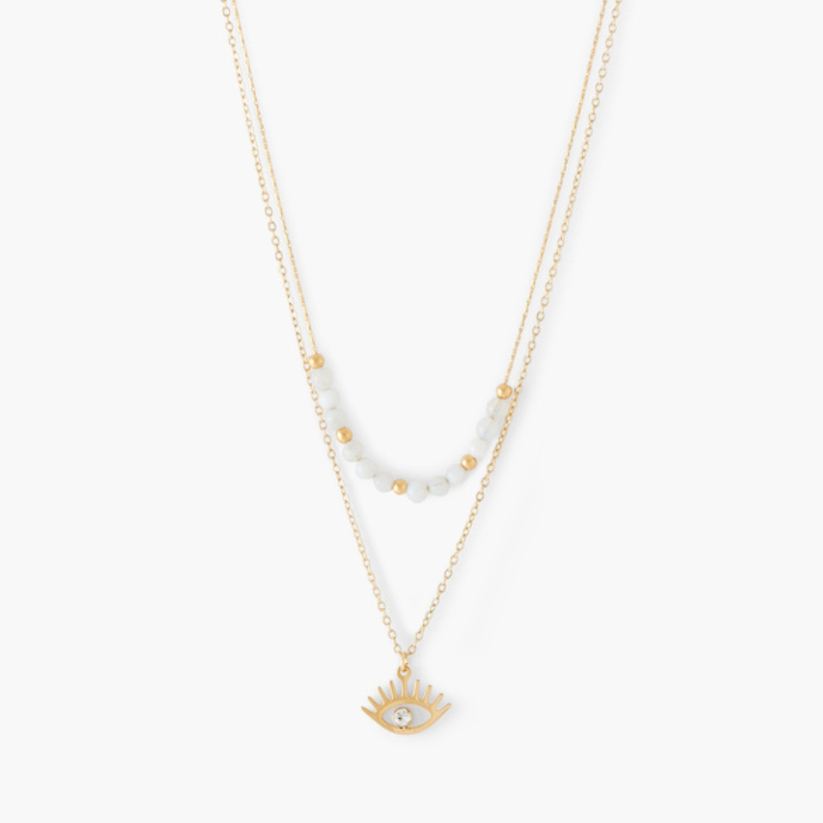 Collier 2 rangs pendentif oeil acier inoxydable