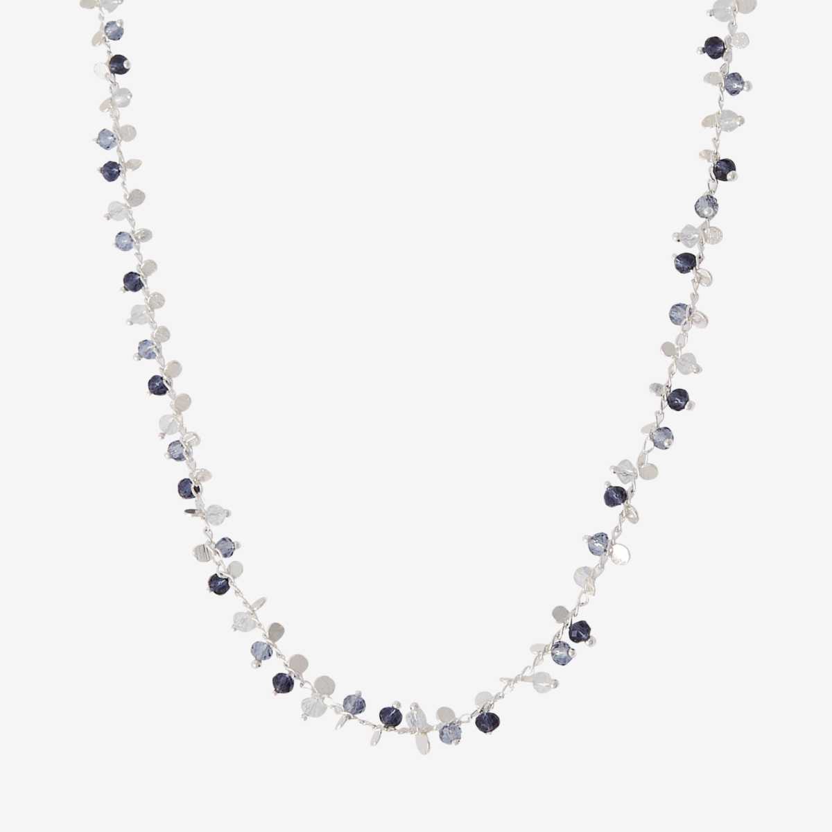 Collier argenté perles à facettes bleues