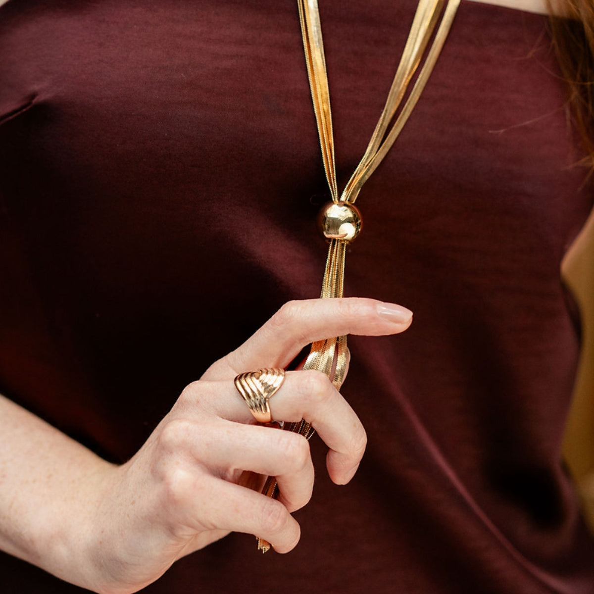 Sautoir Y chaîne miroir doré