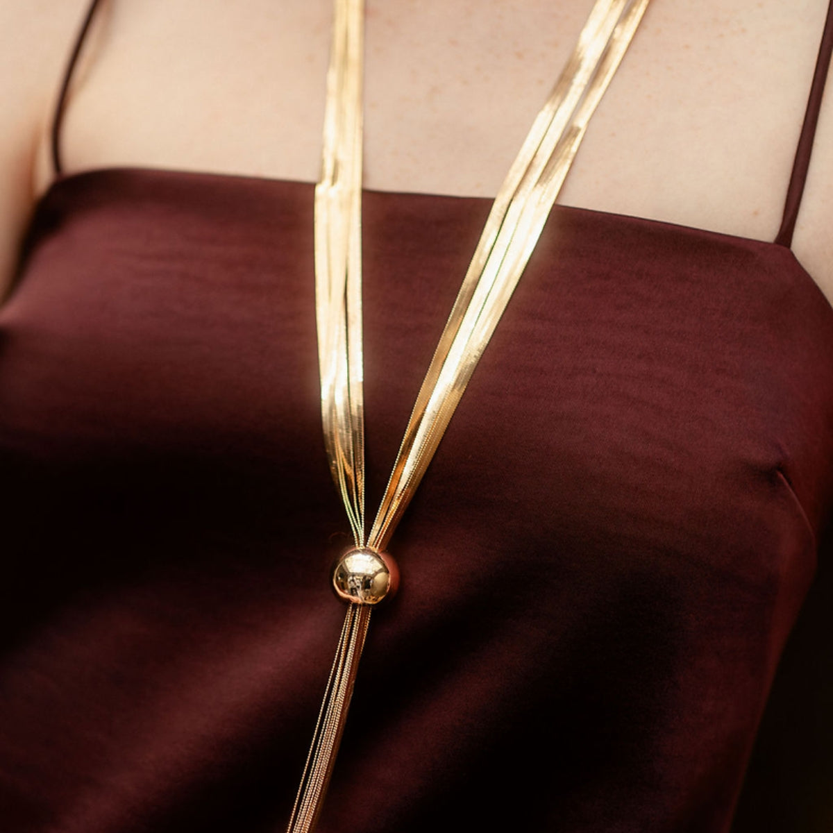 Sautoir Y chaîne miroir doré