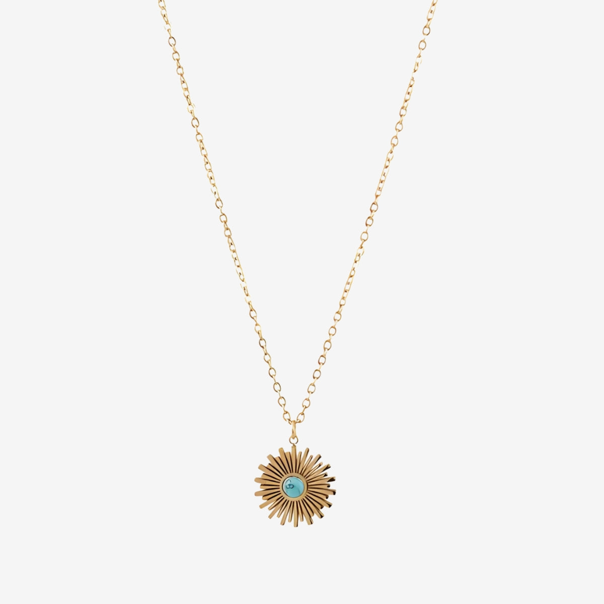 Collier pendentif soleil pierre de Tophus acier inoxydable