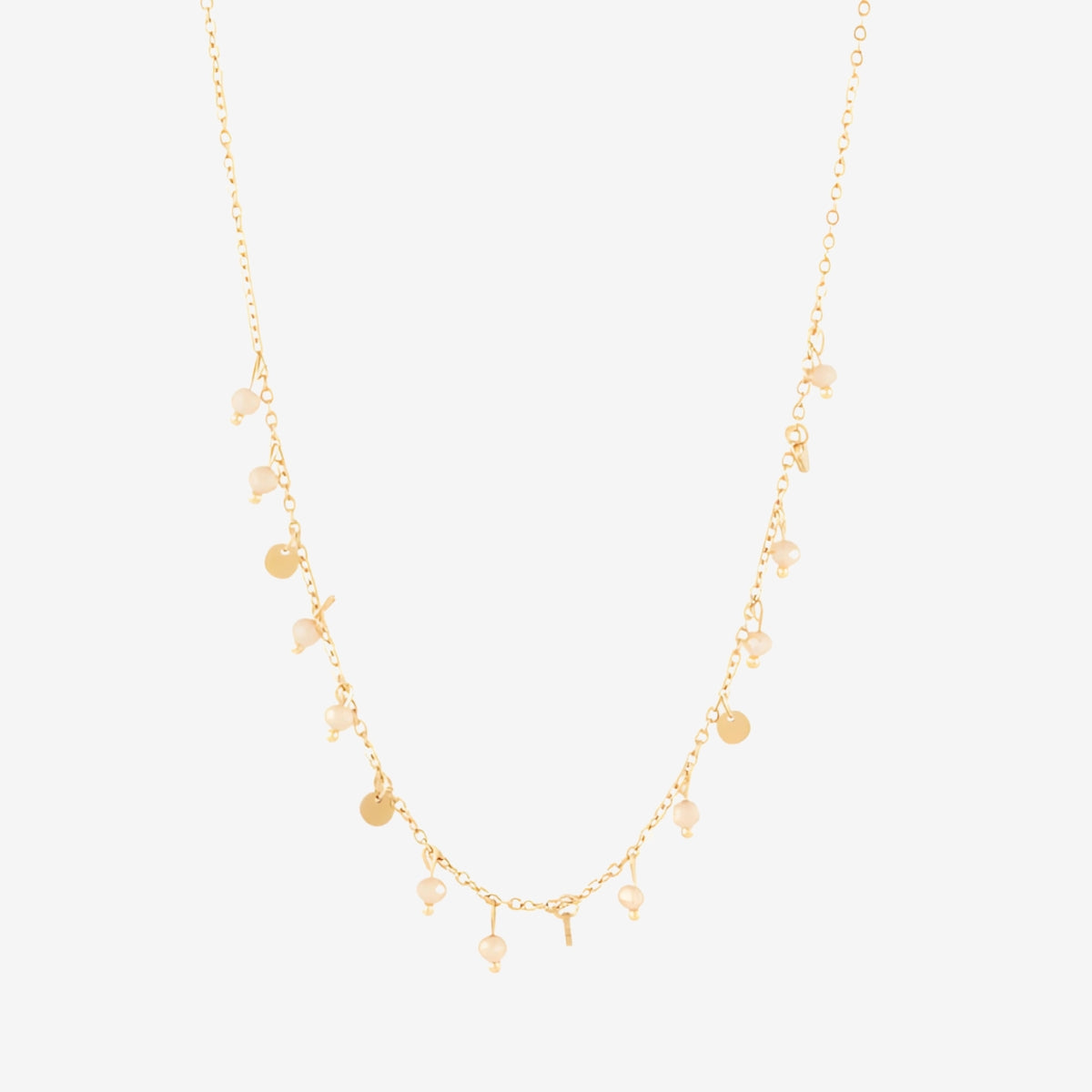 Collier perles à facettes roses et pampilles acier inoxydable