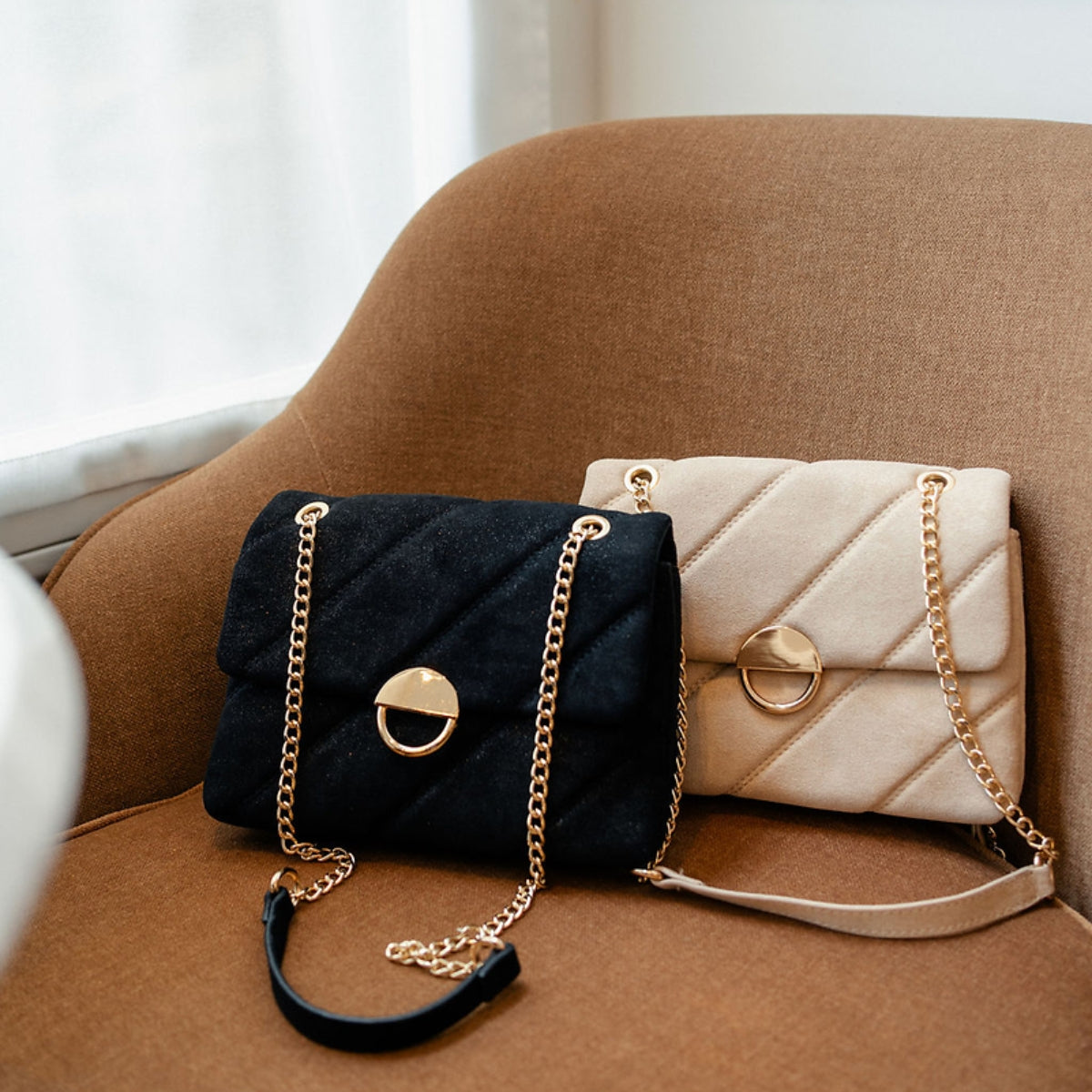 Sac à bandoulière matelassé beige