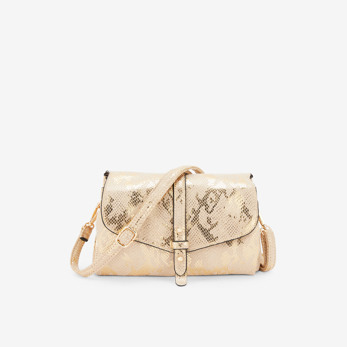 Sac à bandoulière effet python doré