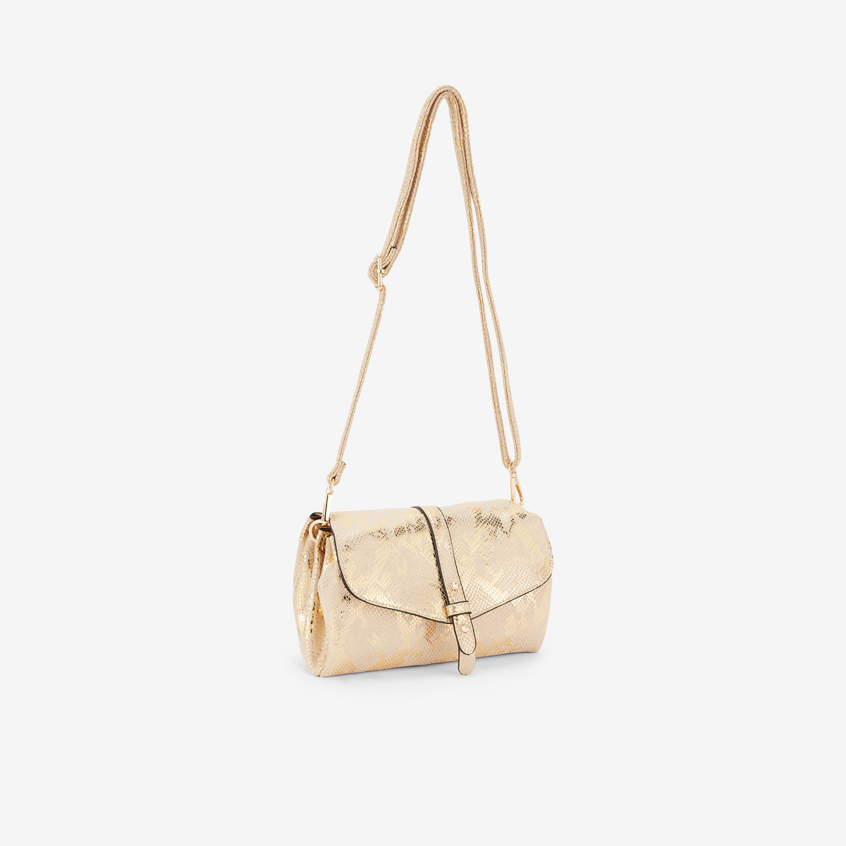 Sac à bandoulière effet python doré