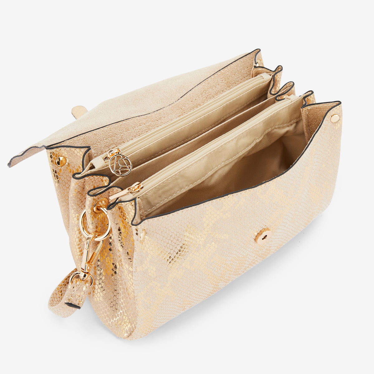Sac à bandoulière effet python doré