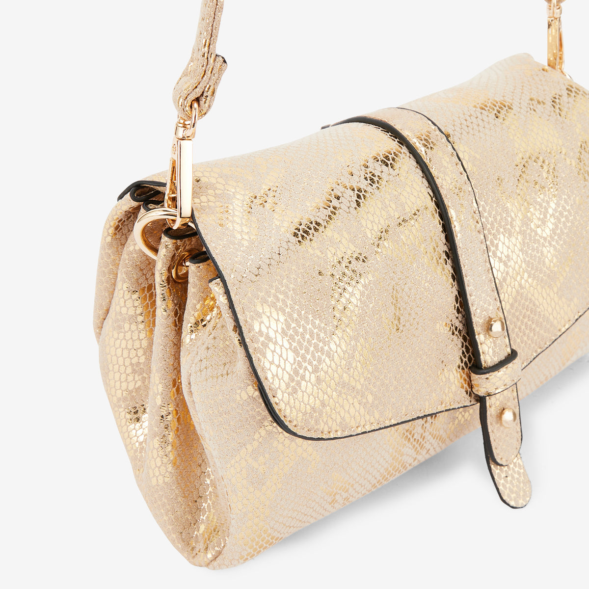 Sac à bandoulière effet python doré