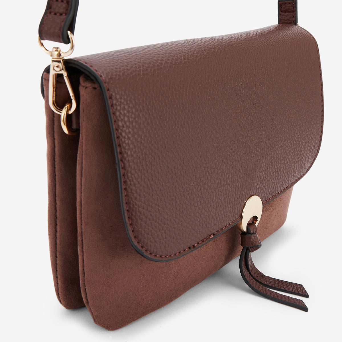 Sac à bandoulière bi-matière marron