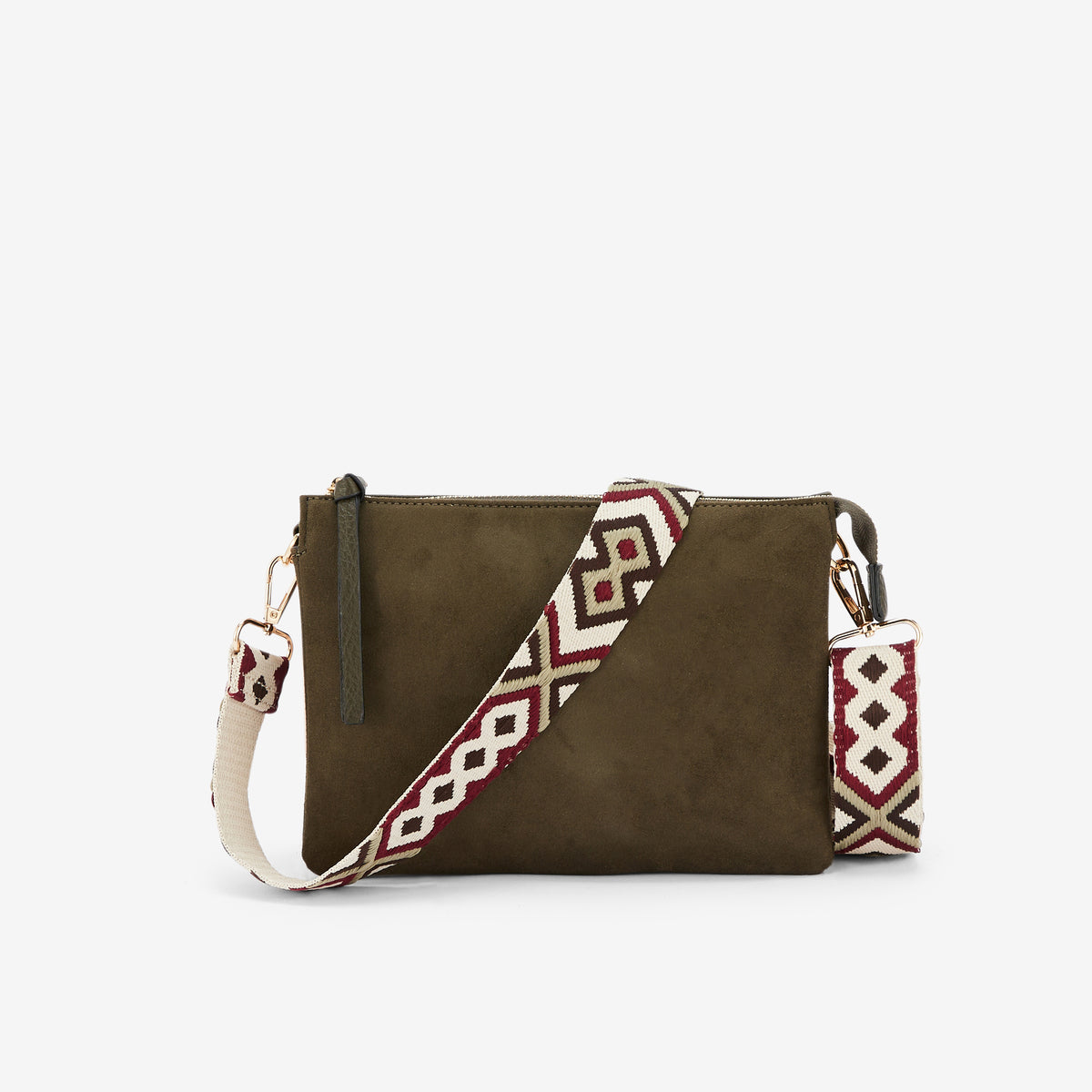 Sac à bandoulière tri-pocket kaki avec bandoulière à motif