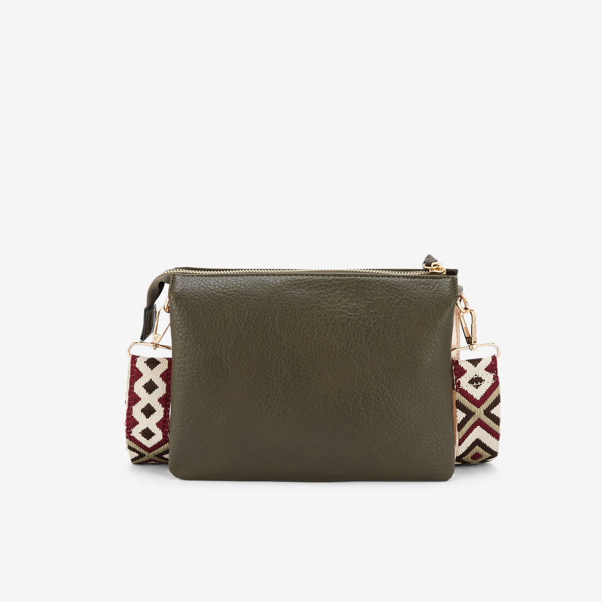 Sac à bandoulière tri-pocket kaki avec bandoulière à motif