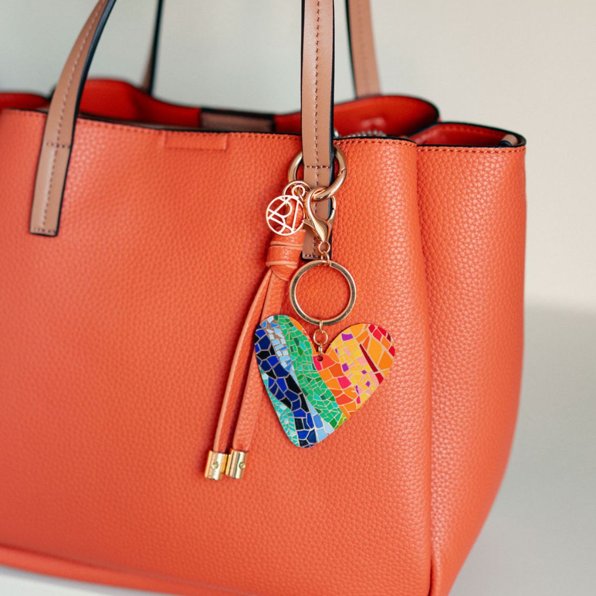 Porte-clés cœur imprimé mosaïque multicolore